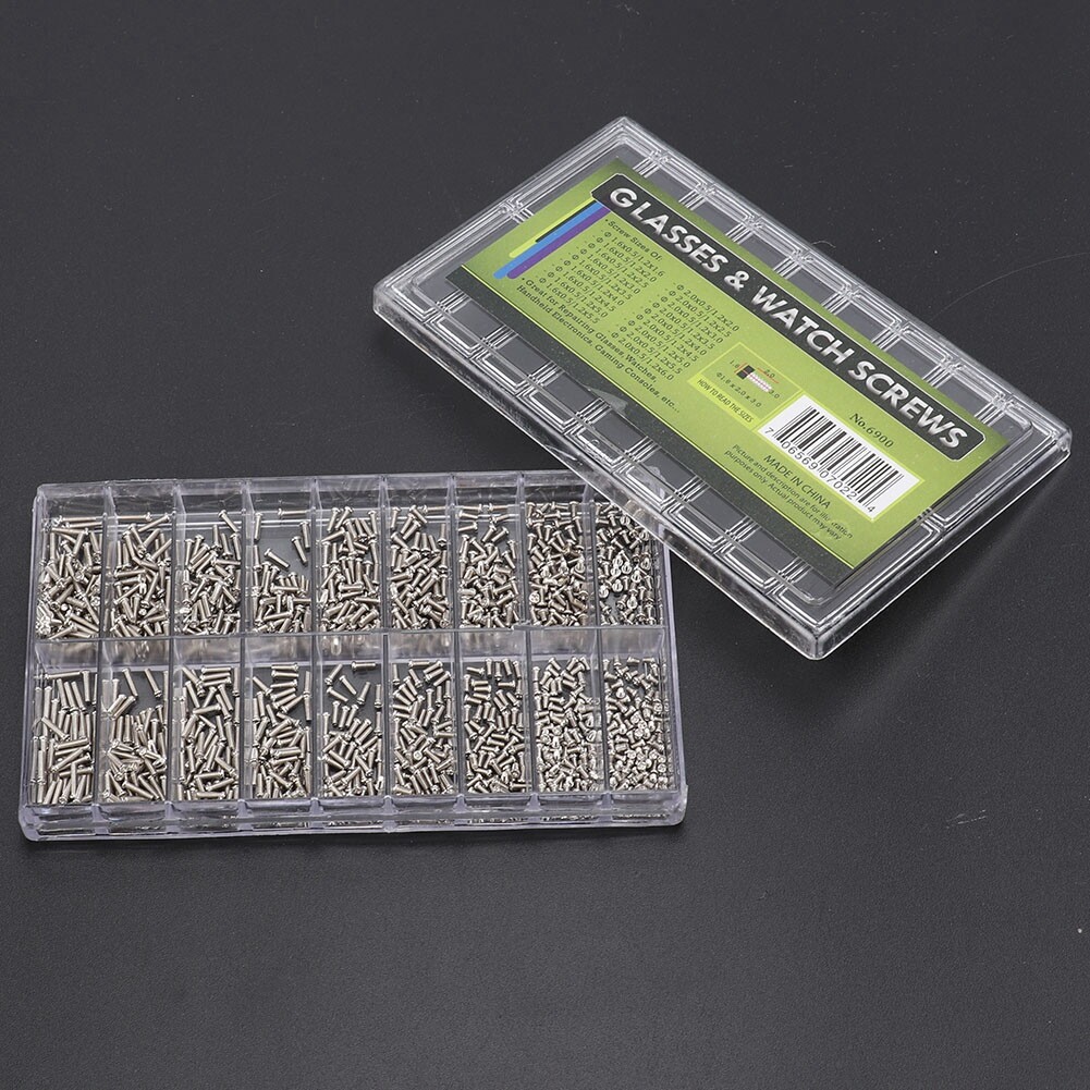 1800Pcs/Box Stainless Steel Watch Back Case Glass Screw Assortment With 18 Sizes