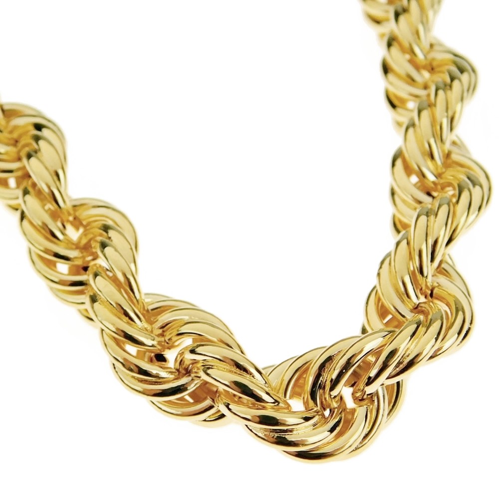 Men’s 14K Gold Plated Rope Chain 30″ x 12mm Thick 1980’s Rapper Hip Hop Necklace