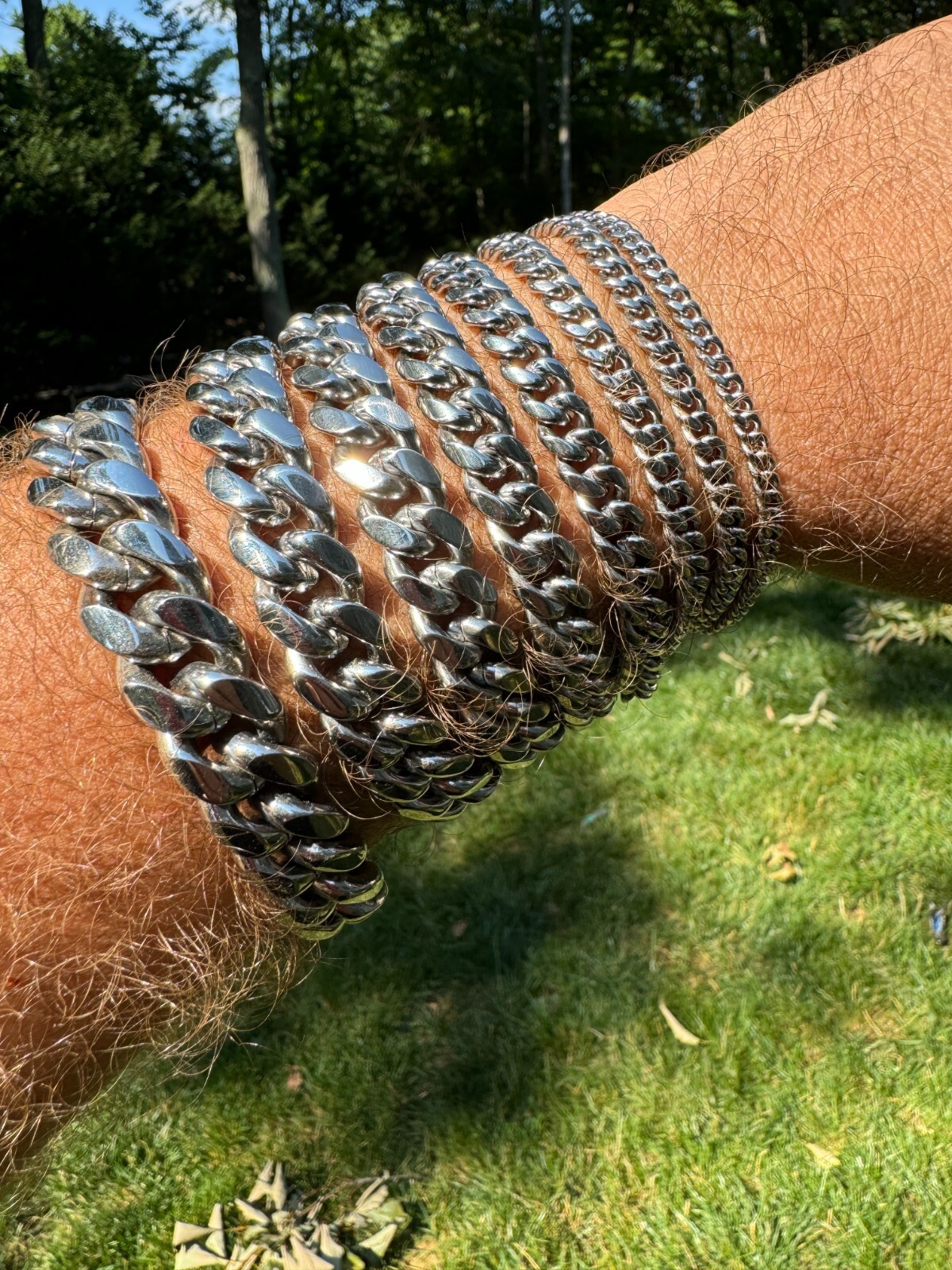 Miami Cuban Link Bracelet White Gold Plated Stainless Steel 4-18mm Mens Ladies