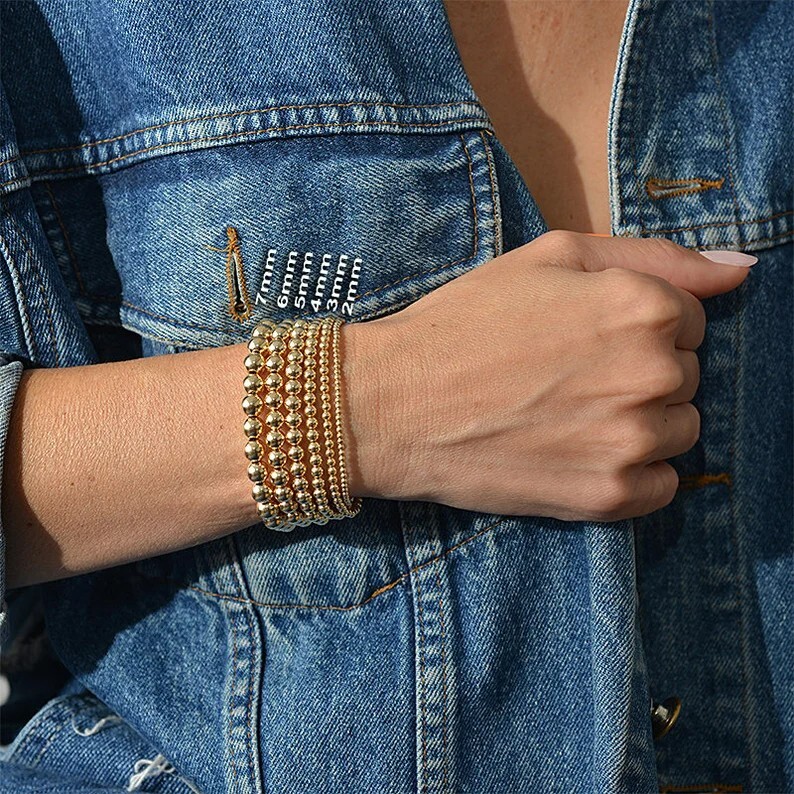 Gold Filled 5mm Round Beads Beaded Bracelet Layering Minimalist Women Bracelet