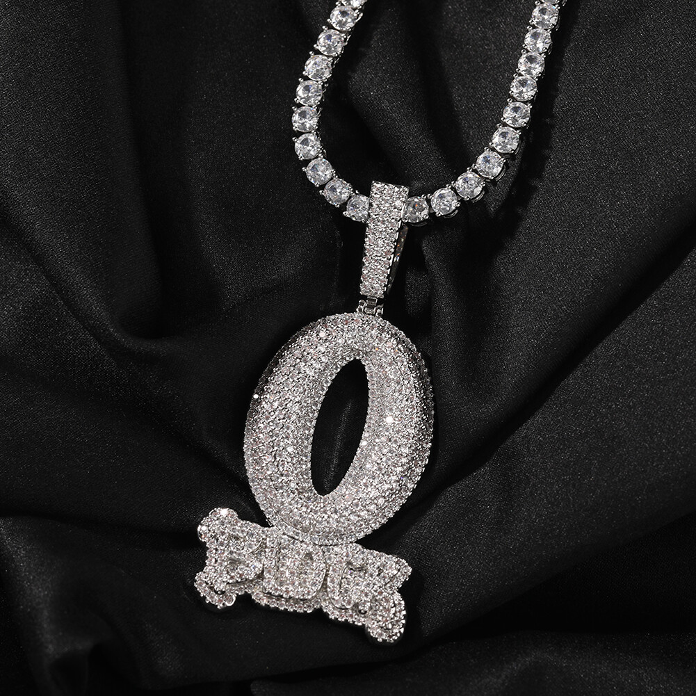 Hip Hop Art Letter “O-BLOCK” Pendant Necklace Bling Full Zircon Men Jewelry Gift