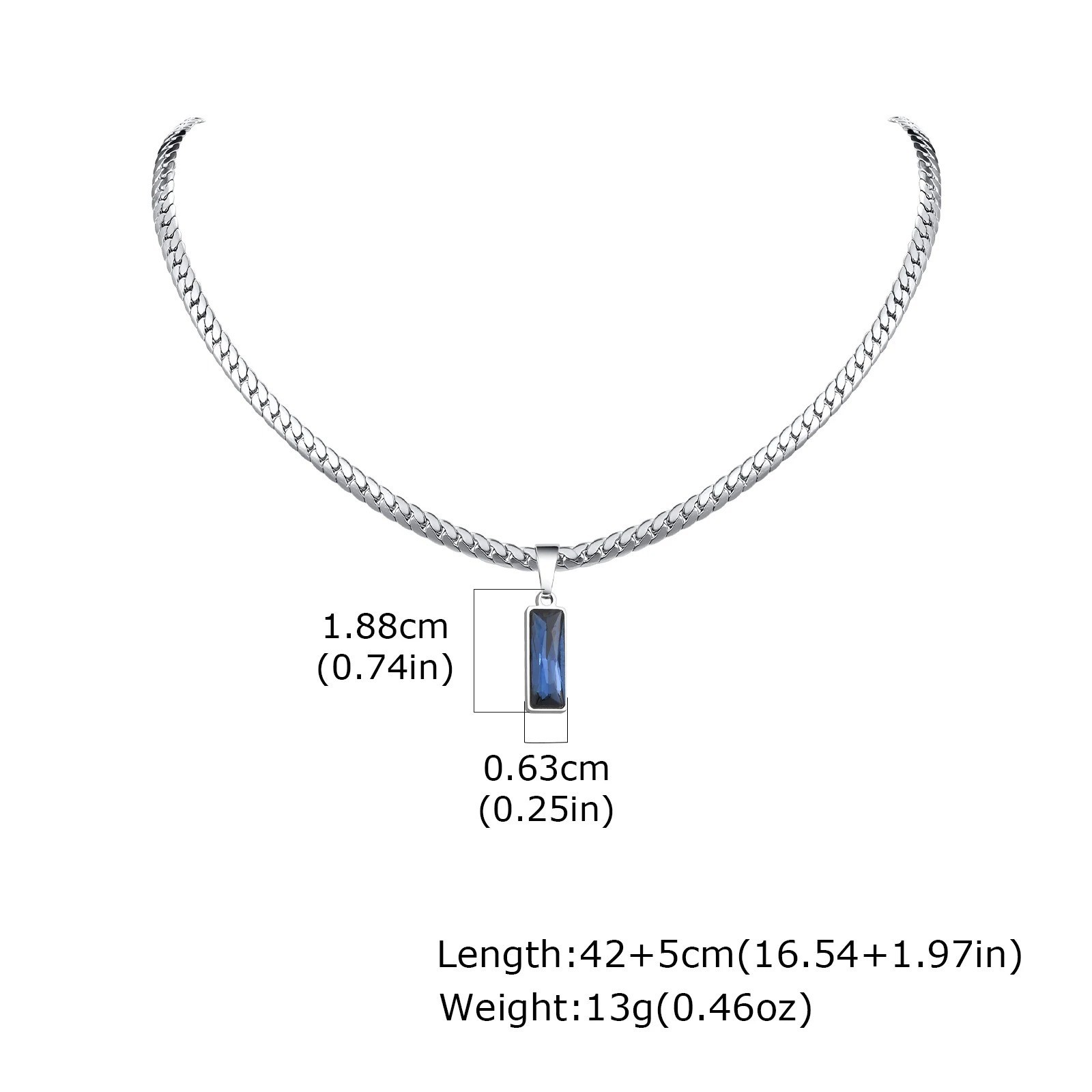 Mens Geometric Stone Pendant Necklace Stainless Steel Cuban Chain Hip Hop Gift
