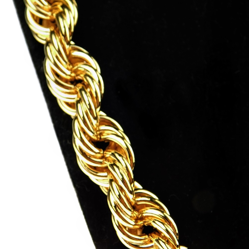 Men’s 14K Gold Plated Rope Chain 30″ x 12mm Thick 1980’s Rapper Hip Hop Necklace