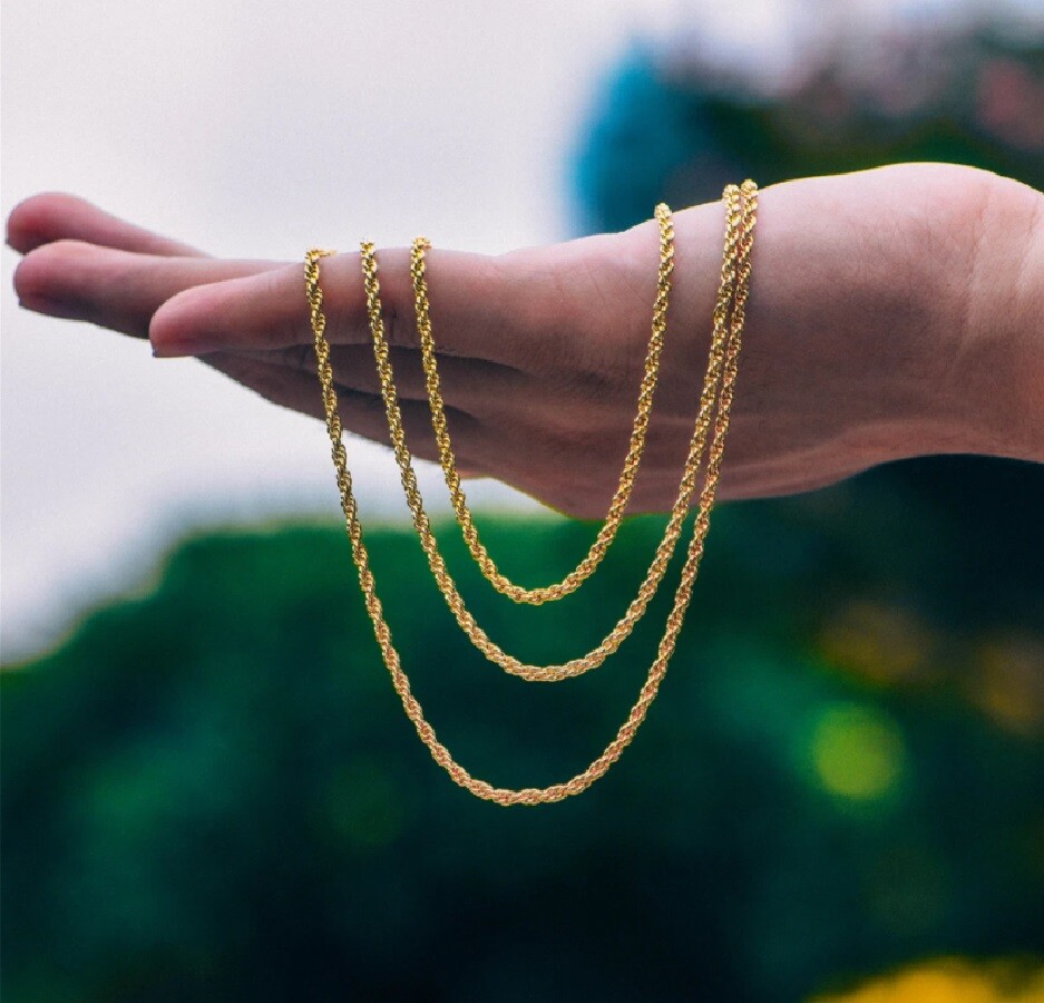 Genuine 18K Gold Filled 16″ ~ 32″ 1.7mm/3mm/4mm Diamond-Cut Rope Chain Necklace