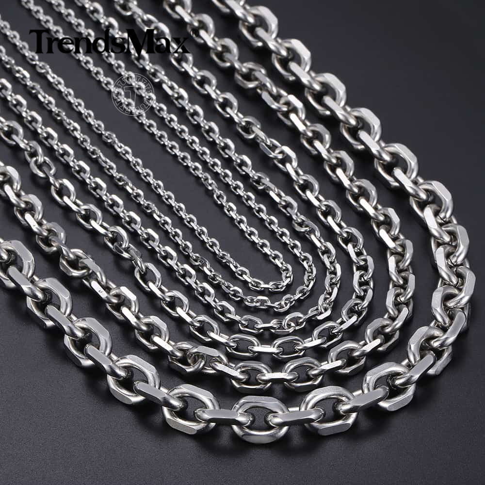 3-9mm 18-24″ Stainless Steel Mens Silver Diamond Cut Rolo Cable Chain Necklace