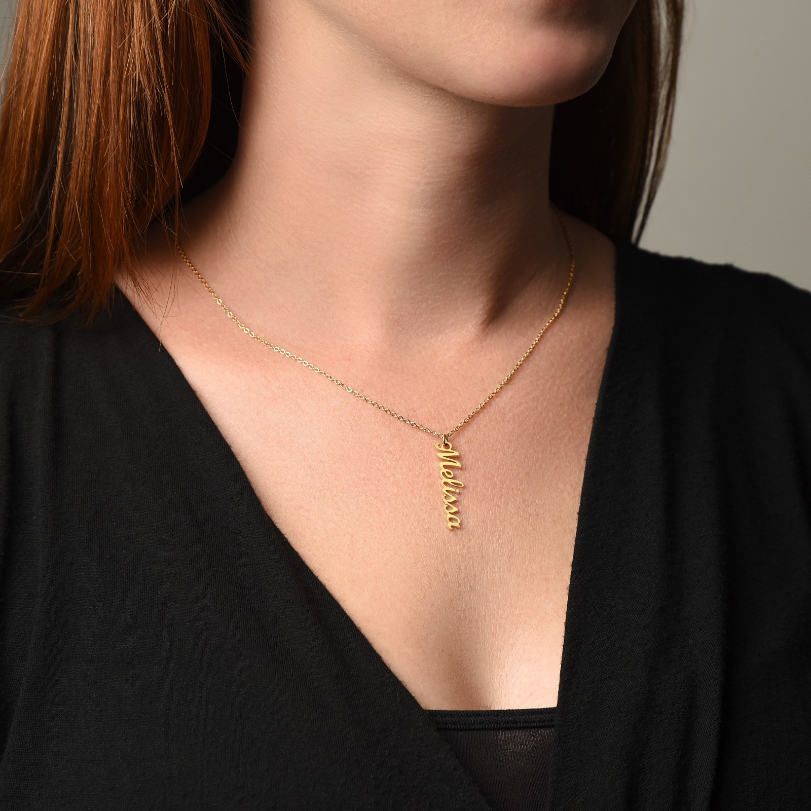 Personalized Vertical Name Necklace Custom Script Pendant Gift Box Silver Gold