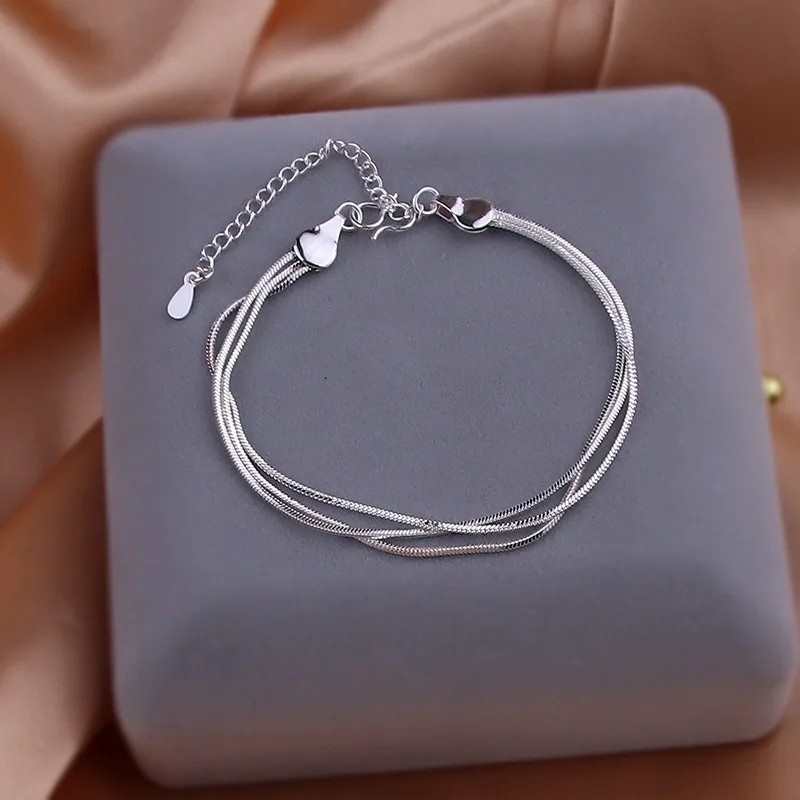 Women’s 925 Sterling Silver Multilayer Snake Chain Foot Ankle Bracelet New USA