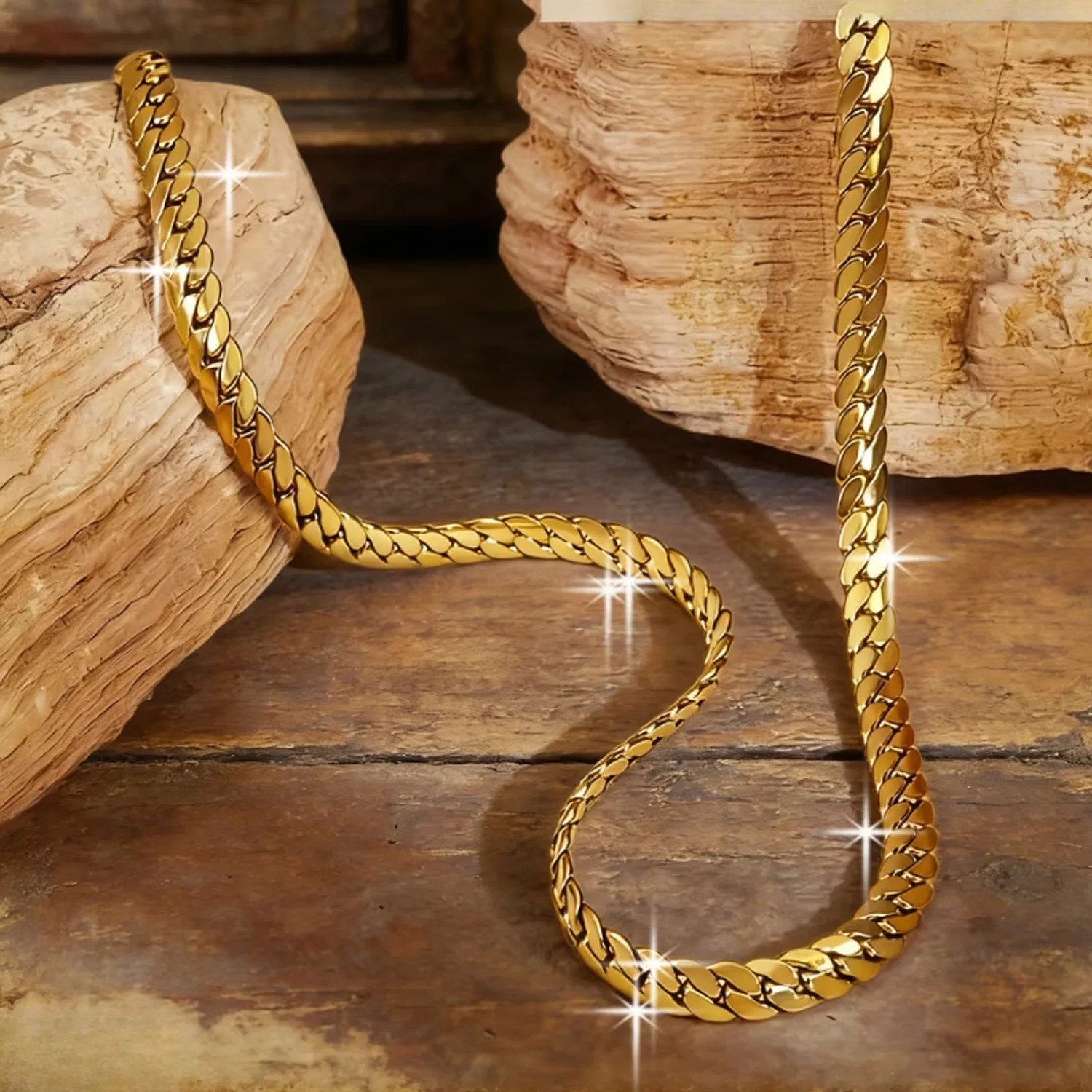 Trendy Hip-Hop Cuban Chain Necklace for Men and Women, Stainless Steel, Fade-Res