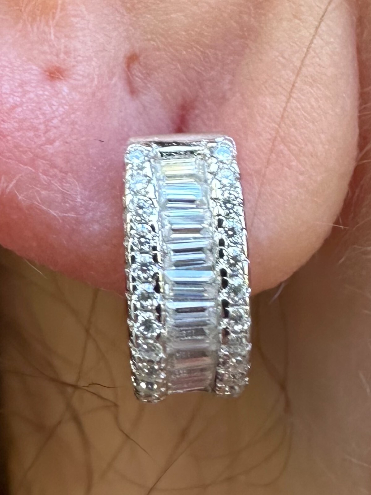 Baguette Moissanite Real Solid 925 Silver Hoops Small Huggie Hoop Earrings 12mm