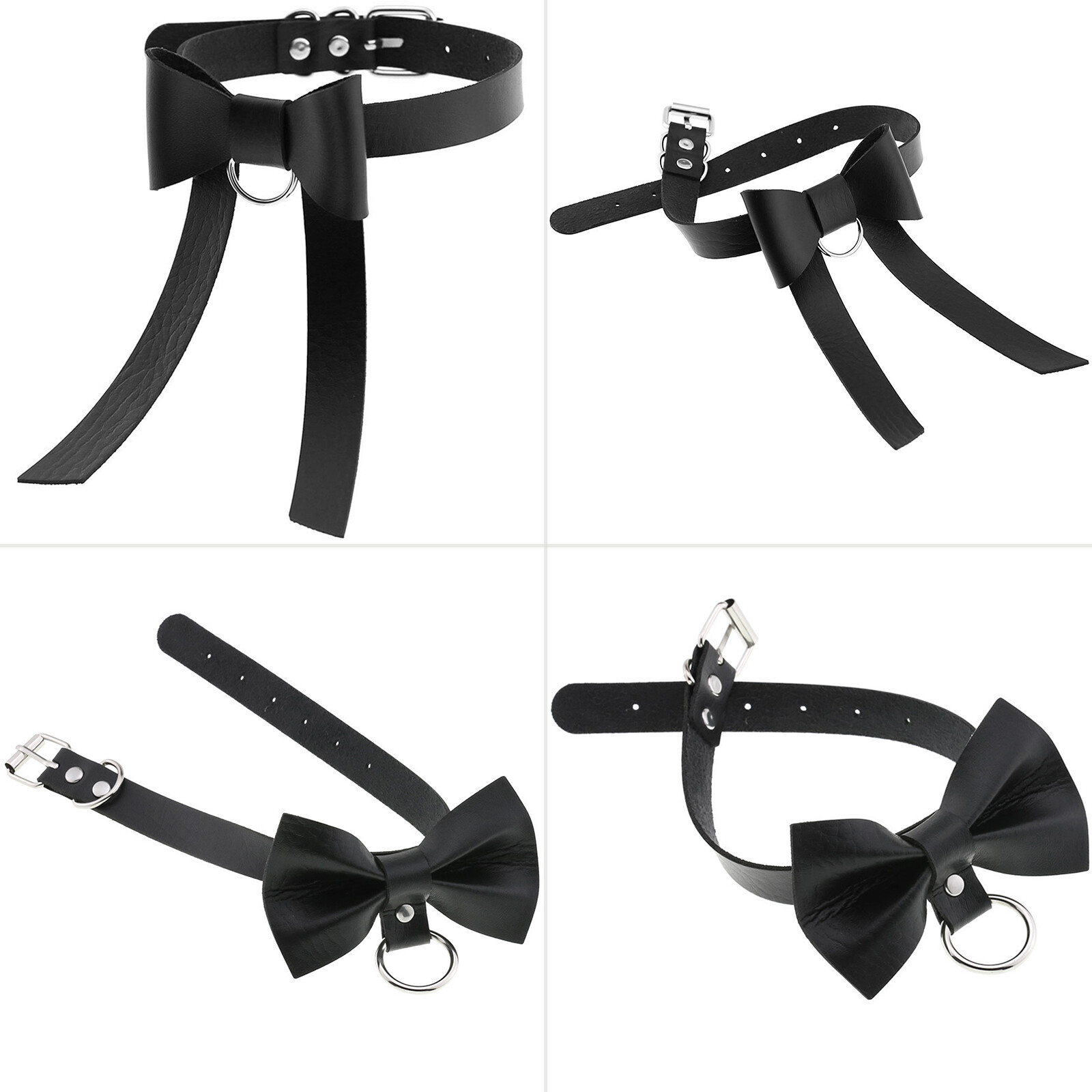 2pcs Women’s Gothic Punk Bowknot Black PU Leather Choker Necklace Collar Bondage