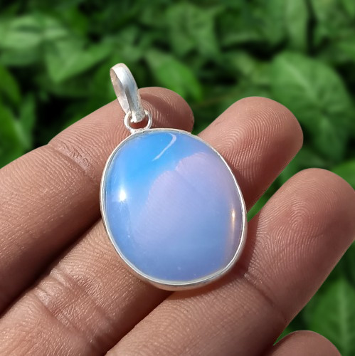 Good Look! Opalite Gemstone Pendant 925 Sterling Silver Plated Handmade Jewelry