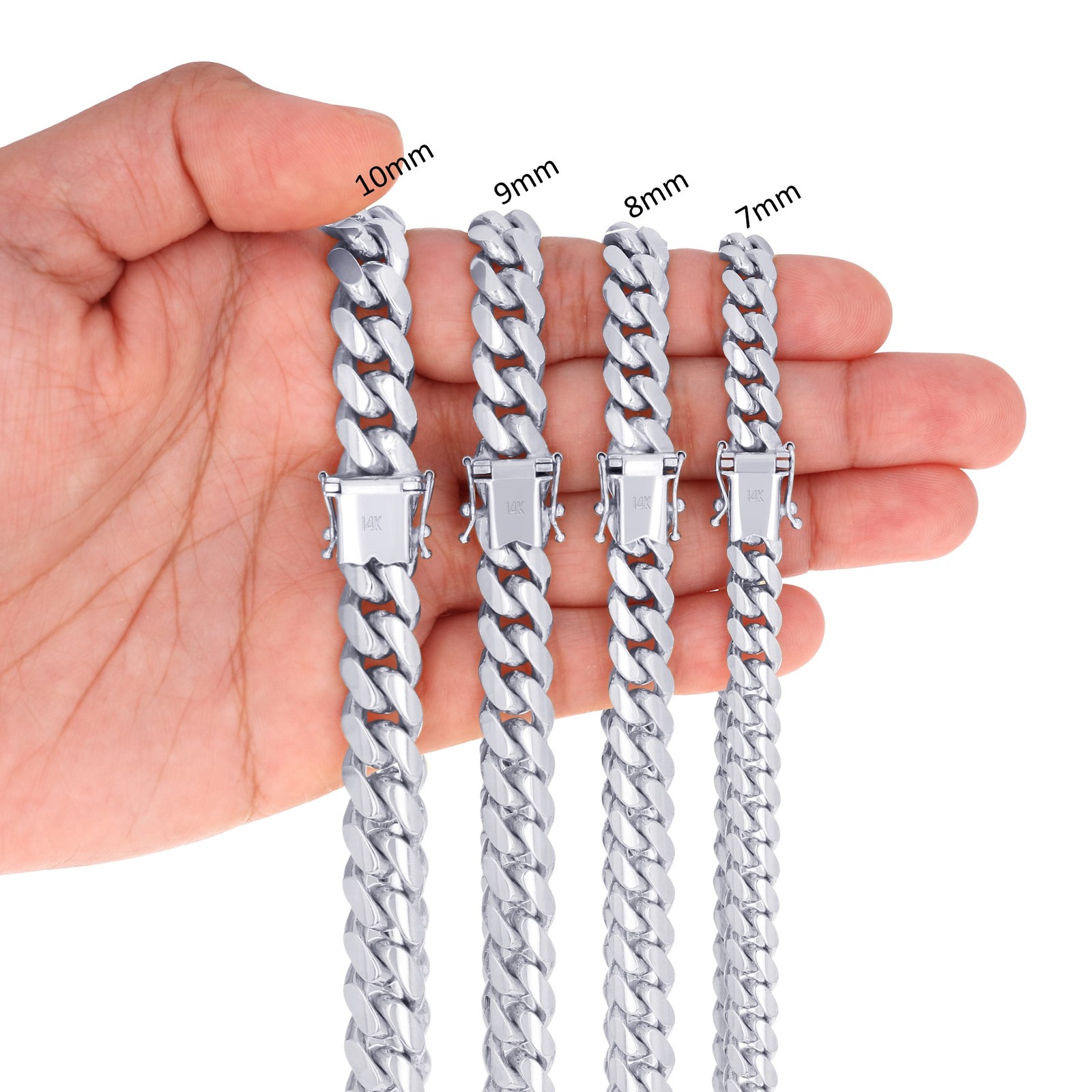 14K White Gold Solid 2.7mm-7mm Miami Cuban Link Chain Necklace Bracelet 7″-30″