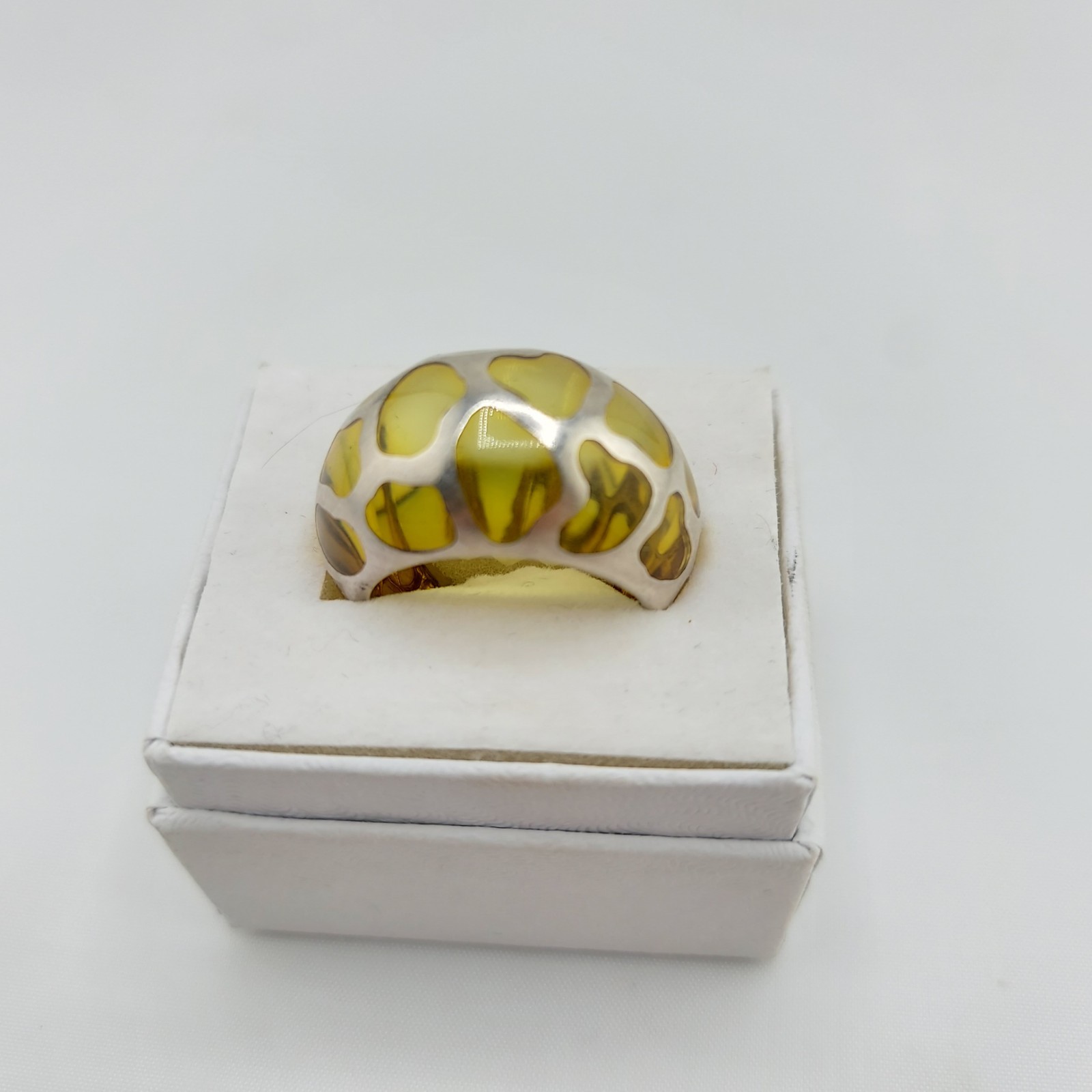 Designer Angelique de Paris Sterling and Lucite “Safari” Modernist Dome Ring