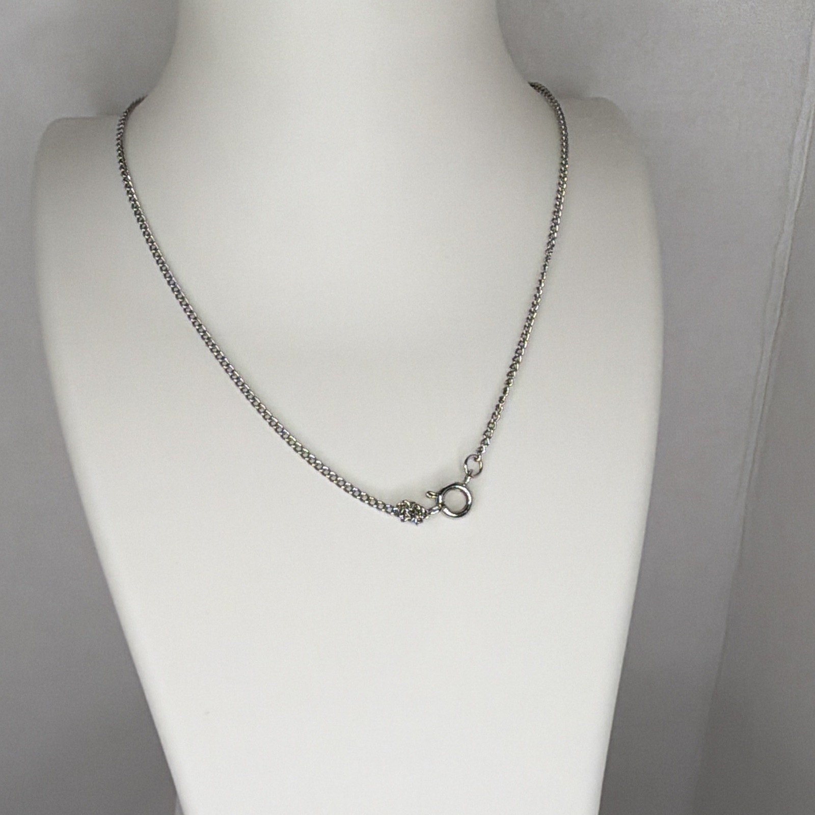 Vintage Silver Tone Heart Charm Pendant Curb Link Necklace Clear Crystal Pavé