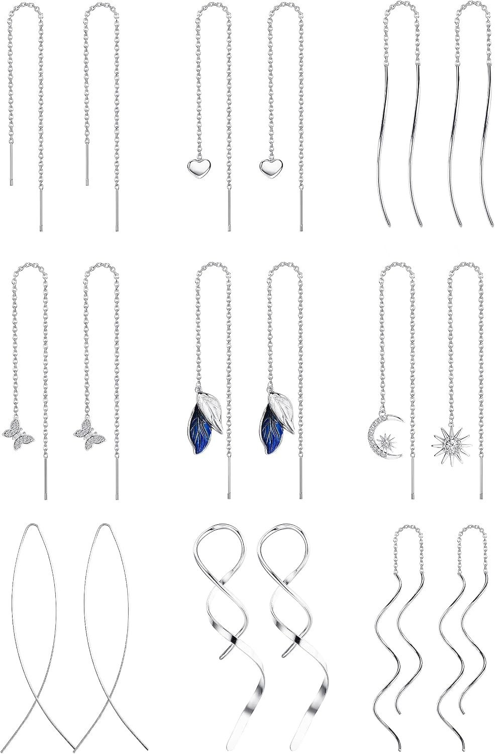 9 Pairs Threader Earrings for Women Stainless Steel Chain Tassel Earrings Lightw