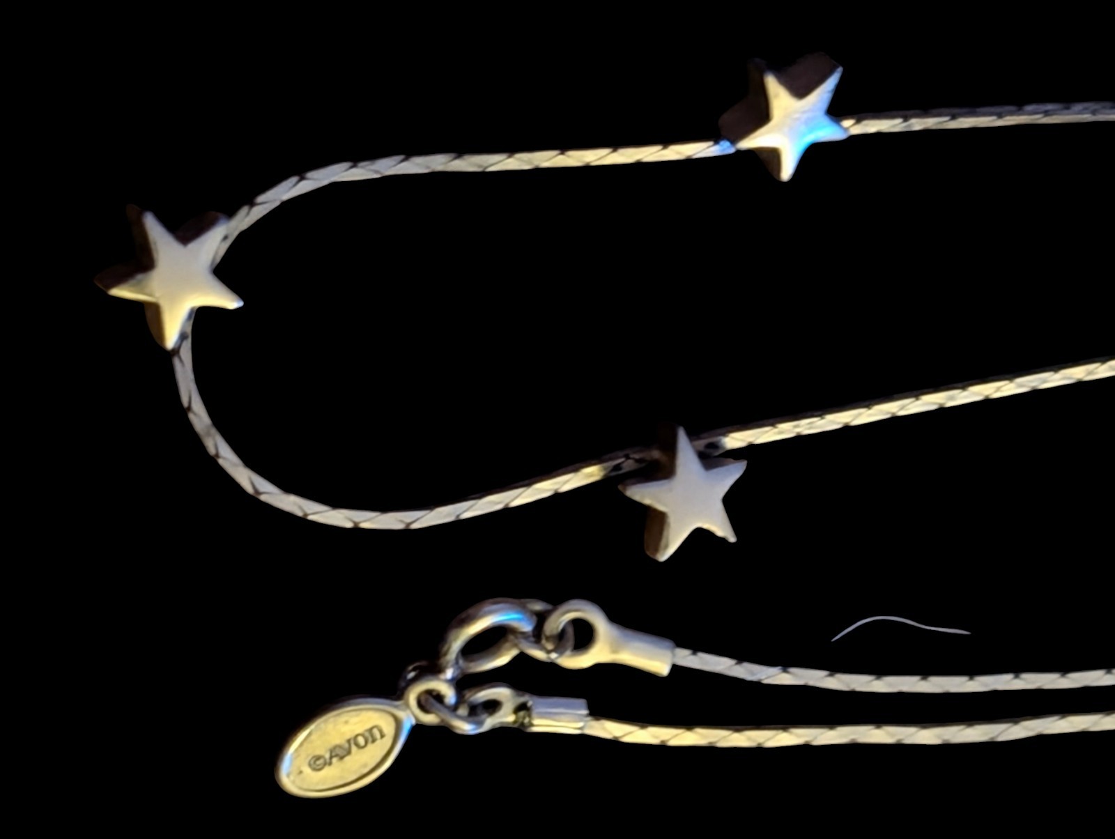 Vintage Avon Gold Tone Herringbone Three Star Station Necklace 16″ Celestial