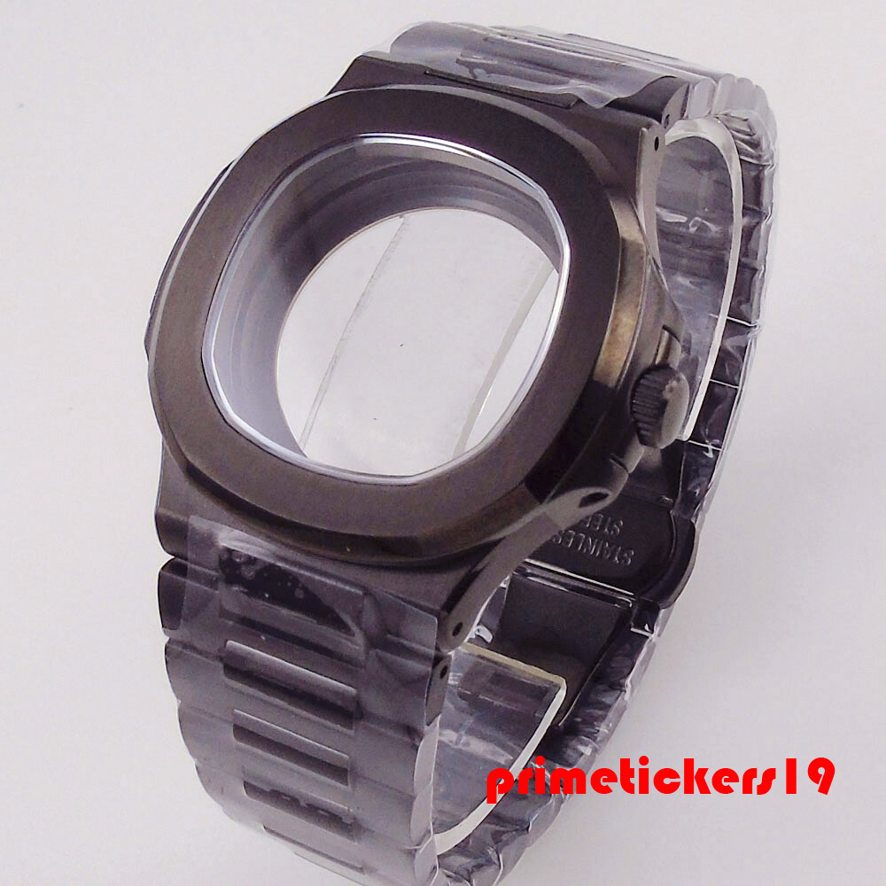 Black Pvd Square Watch Case Bracelet Dial Hands Set Sapphire Fit NH34 NH35 NH36