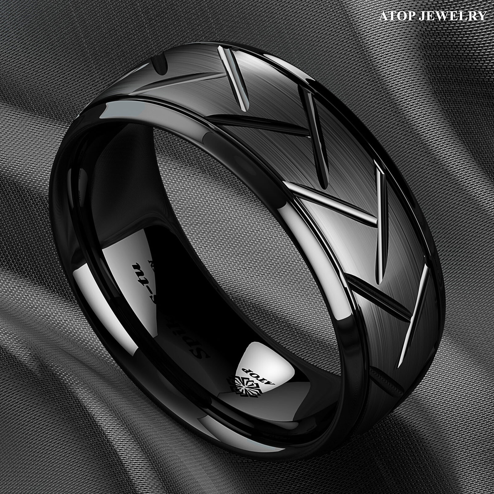 8/6mm Dome Black Brushed Tungsten Ring for Mens Wedding Band Bridal ATOP Jewelry