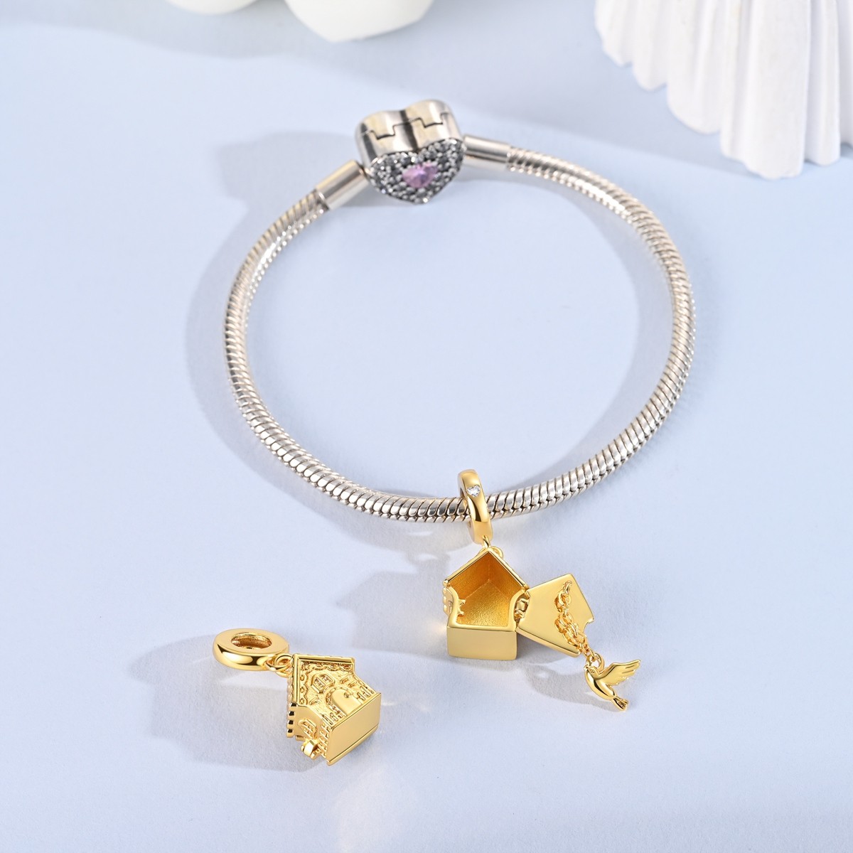 MULA 925 Sterling Silver Charm Clock Pendant for Women Bracelet