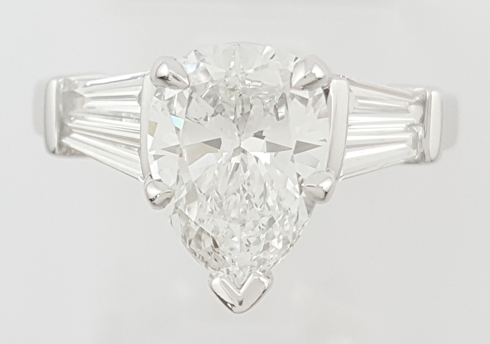 Pear Tapered Baguette Diamond Engagement Ring 2.42 ct Platinum GIA Retail $45K