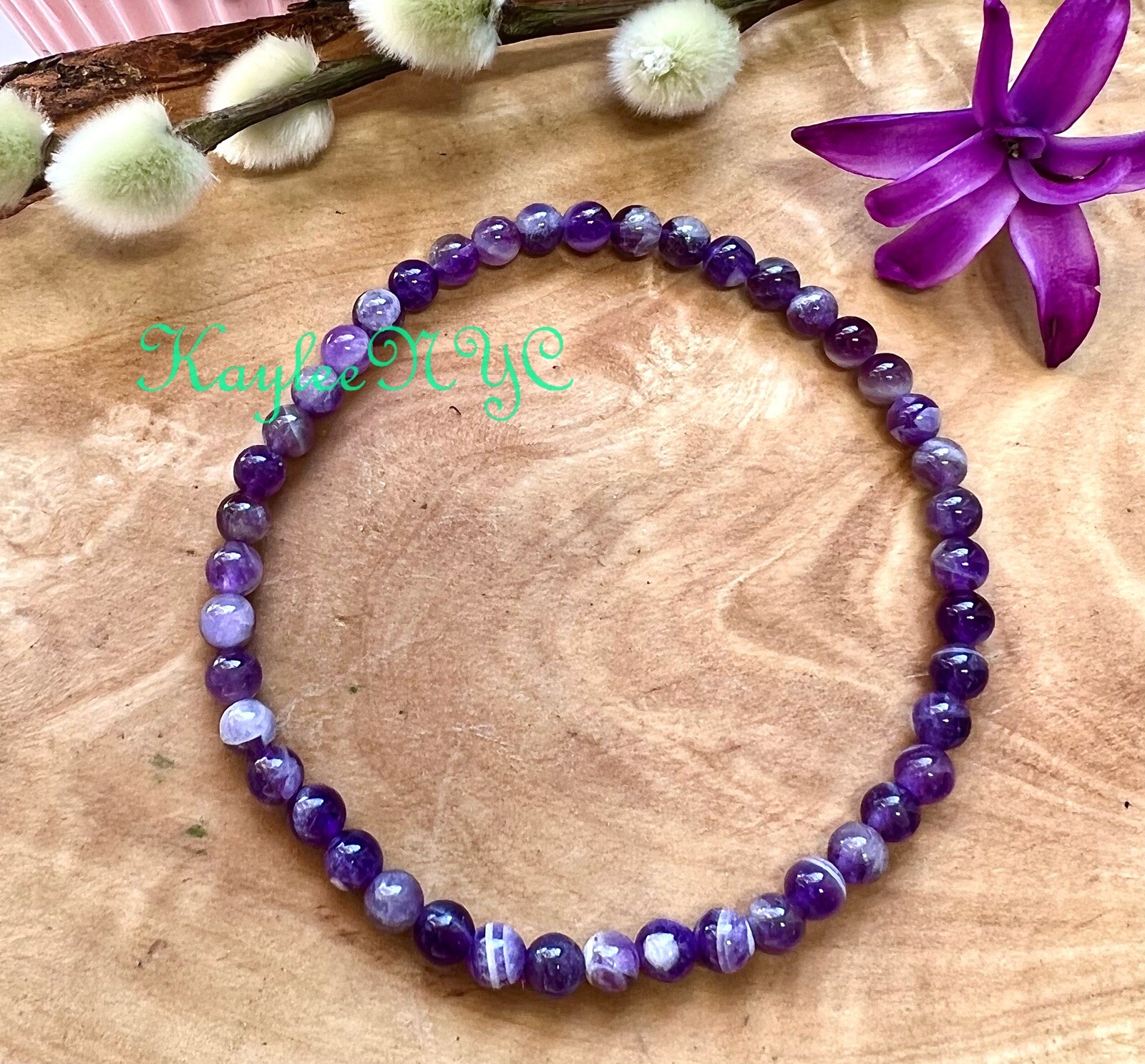Wholesale Lot 6 Pcs Natural Chevron Amethyst 4mm 7.5” Crystal Stretch Bracelet