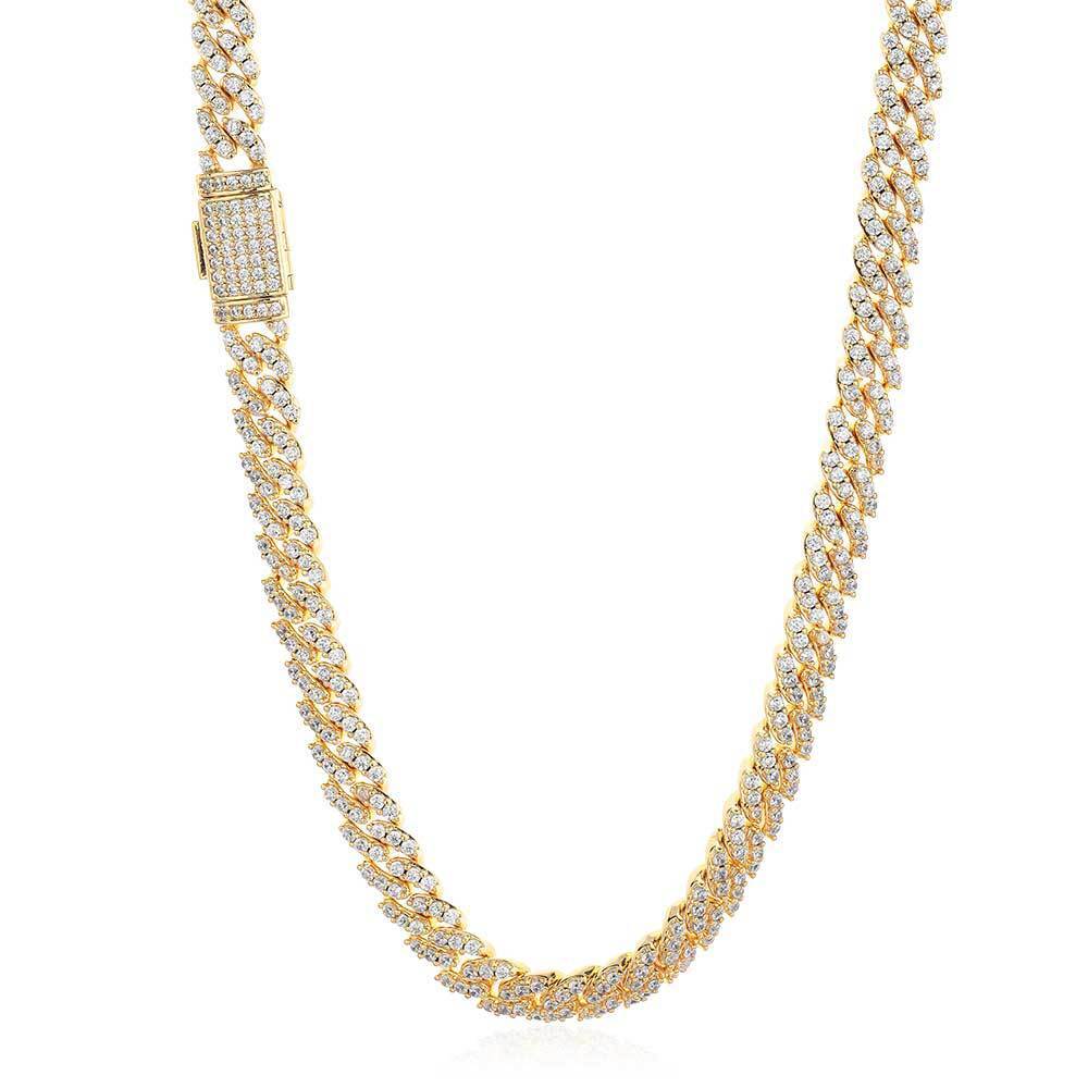 8MM Miami Cuban Link Chain Iced CZ Out Necklace Gold Plated Stainless Steel