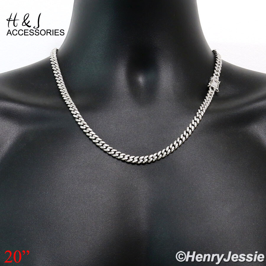 MEN 925 STERLING SILVER 18″-30″X6MM ICY BLING CZ MIAMI CUBAN CURB NECKLACE*SN19