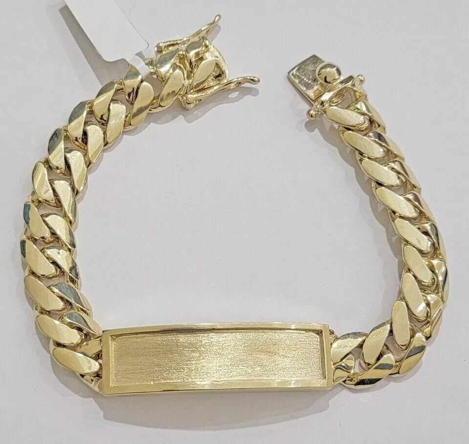 14k Bracelet Gold Plated Miami Cuban link ID 12mm Name Plate 8.5″ Box Lock