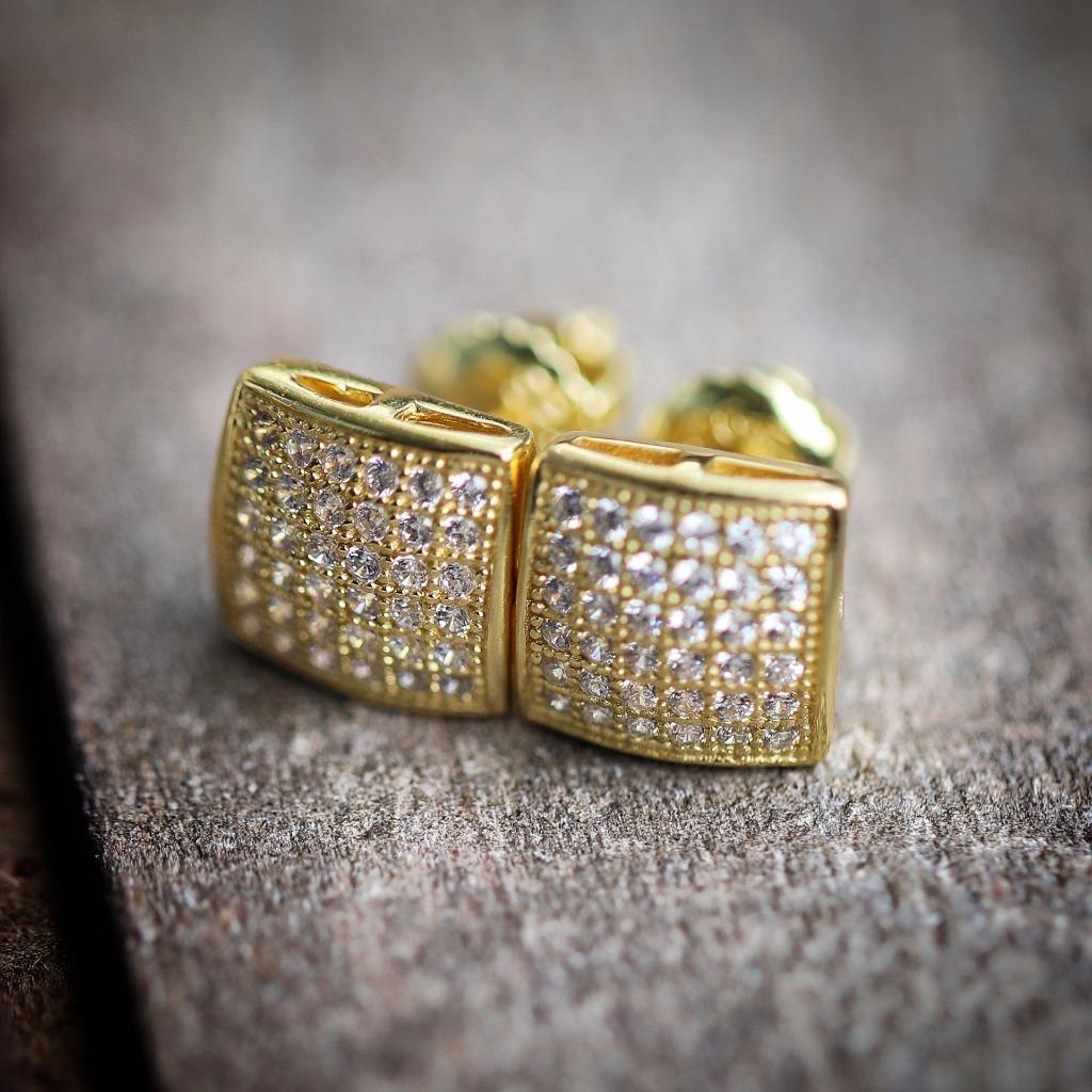 Men’s Gold Plated 925 Sterling Silver Hip Hop Cz Stud Earrings