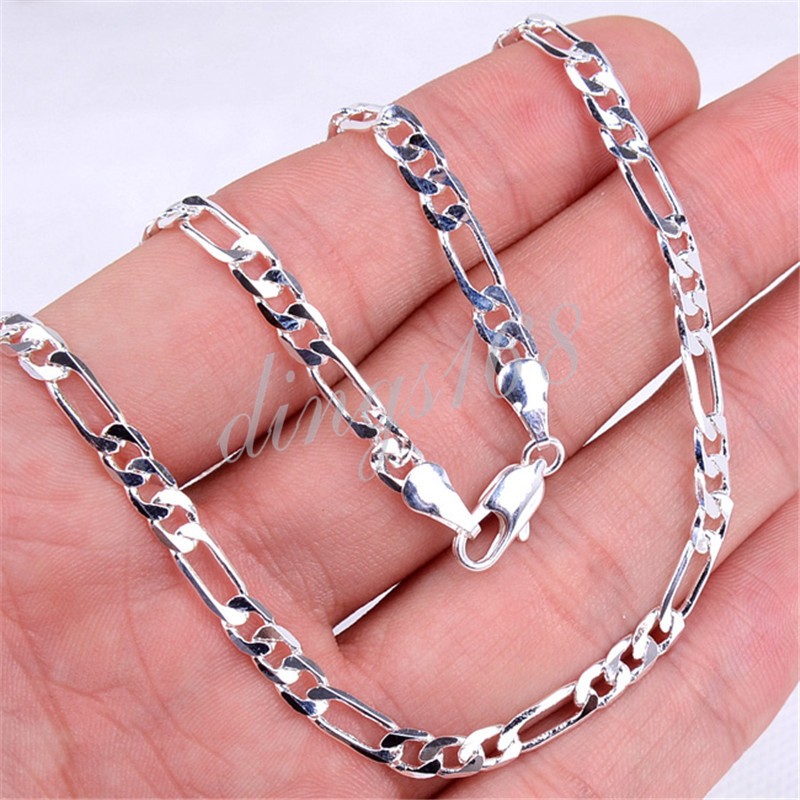 Genuine 925 Sterling Silver Hypo-allergenic 26inch Italian Figaro Chain Necklace