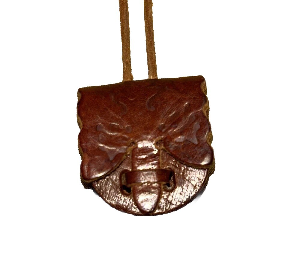 Mini Brown Leather Embossed Purse Pendant Necklace