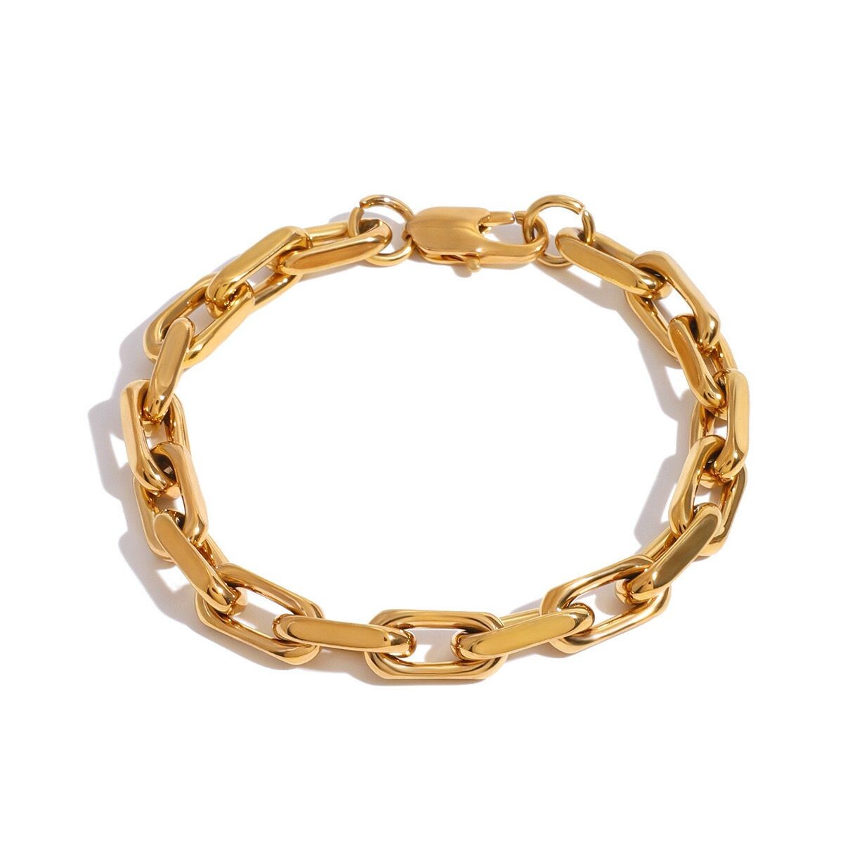 Woman 18K Gold Plated 8mm Thick Paper Clip Link Chain Bracelet Bangle 8 in