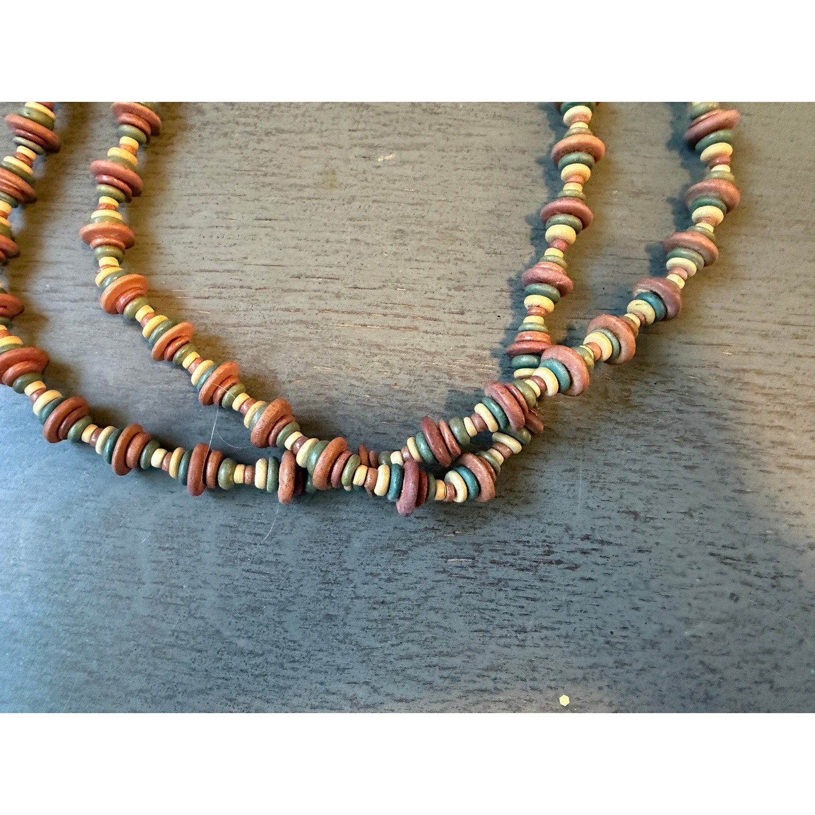 Vintage Earth Tone Double Strand Beaded Necklace Boho Terracotta Green Orange