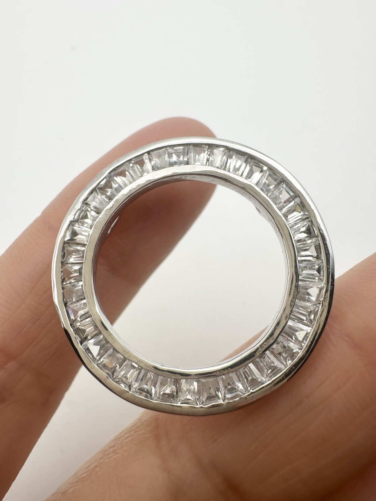 925 Sterling Silver Tapered Baguette-Cut C Z Circle of Life Pendant