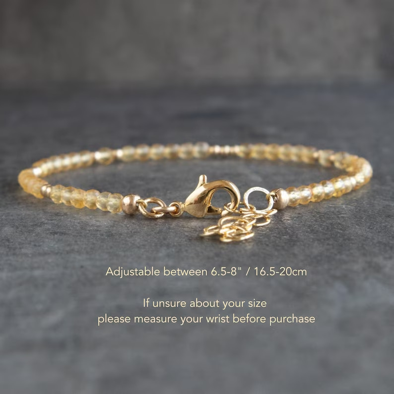Natural Yellow Citrine Crystal Beads Dainty Healing Reiki Minimalist Bracelet