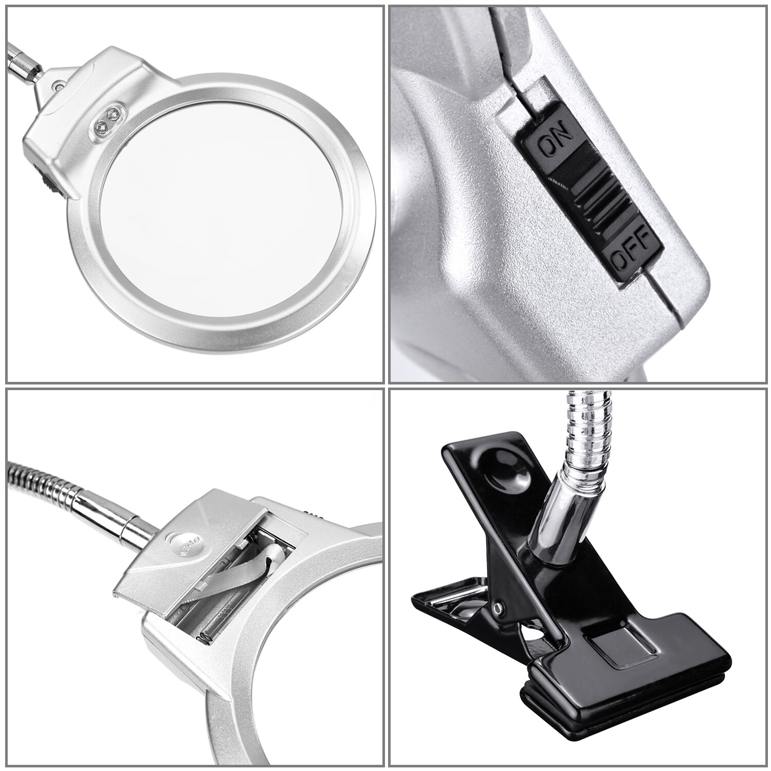 2.25X 5X Flexible Magnifying Lamp Lighted Desk Reading Loupe Magnifier w/ Clamp