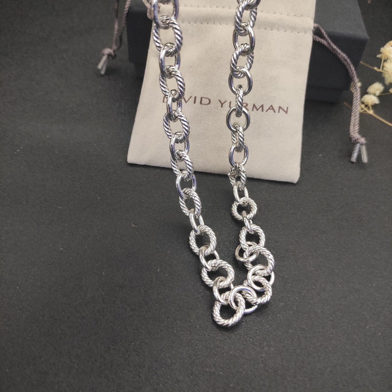 David Yurman 925 Sterling Silver Twisted Cable Large Link Statement Necklace 55