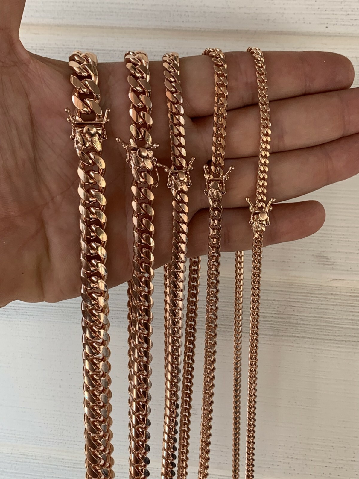 Miami Cuban Link Chain Bracelet 14k Rose Gold Plated Solid 925 Silver Box Lock