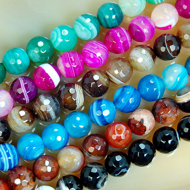 4mm 6mm 8mm 10mm 12mm Faceted Striated Agate Round Beads 15″ Pick Color