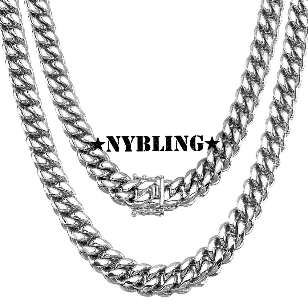 🔥Mens Miami Cuban Link Chain SOLID STAINLESS STEEL Necklace or Bracelet HEAVY🔥