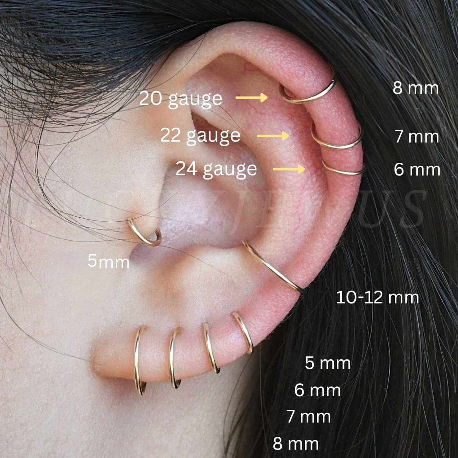 Small Gold or Sterling Silver Huggie Hoop Earrings for Women Cartilage Nose Heli