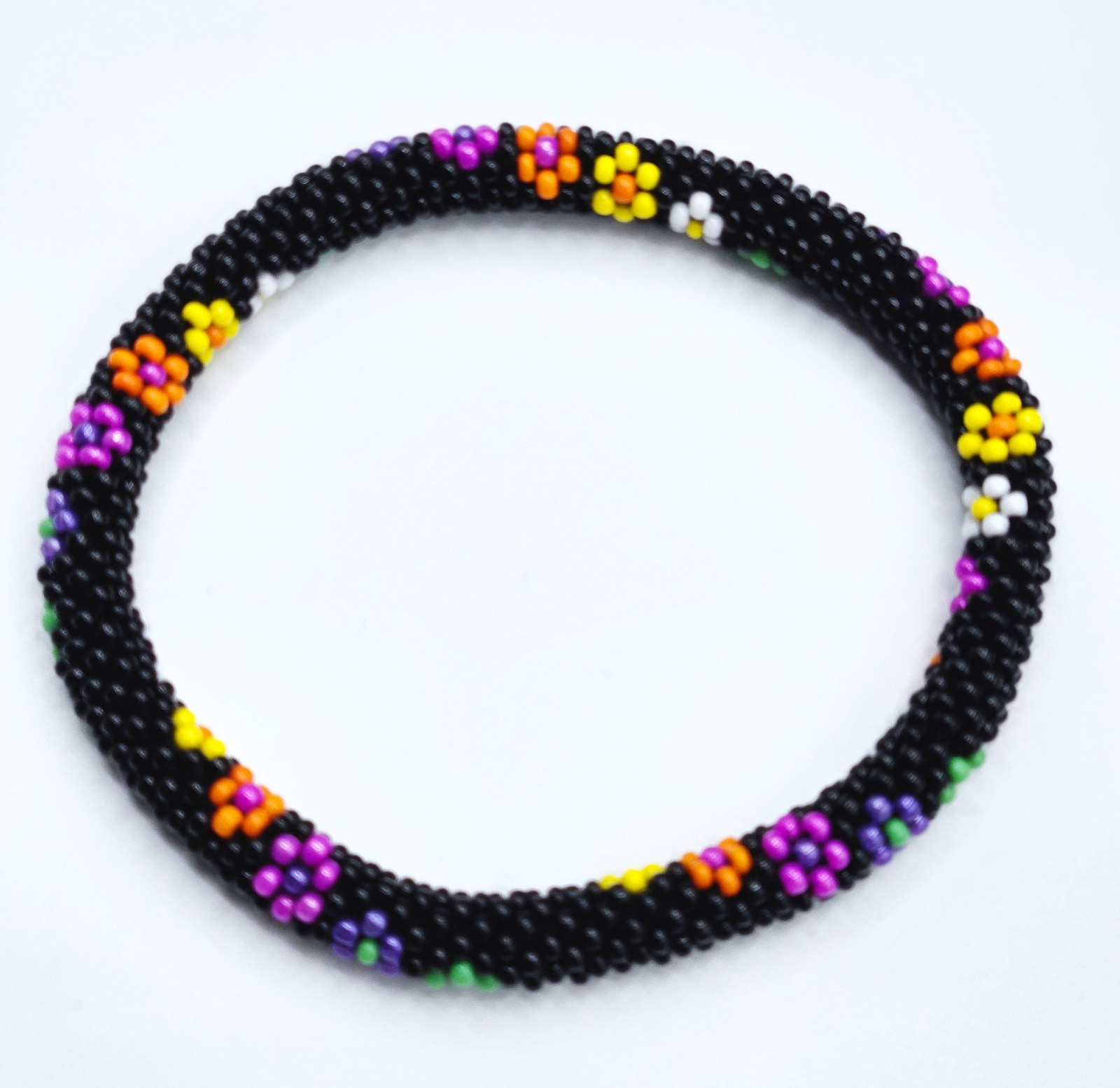 Set of 2 Handmade Beaded Bracelet Nepal Glass Bead Stackable Crochet Bracelets