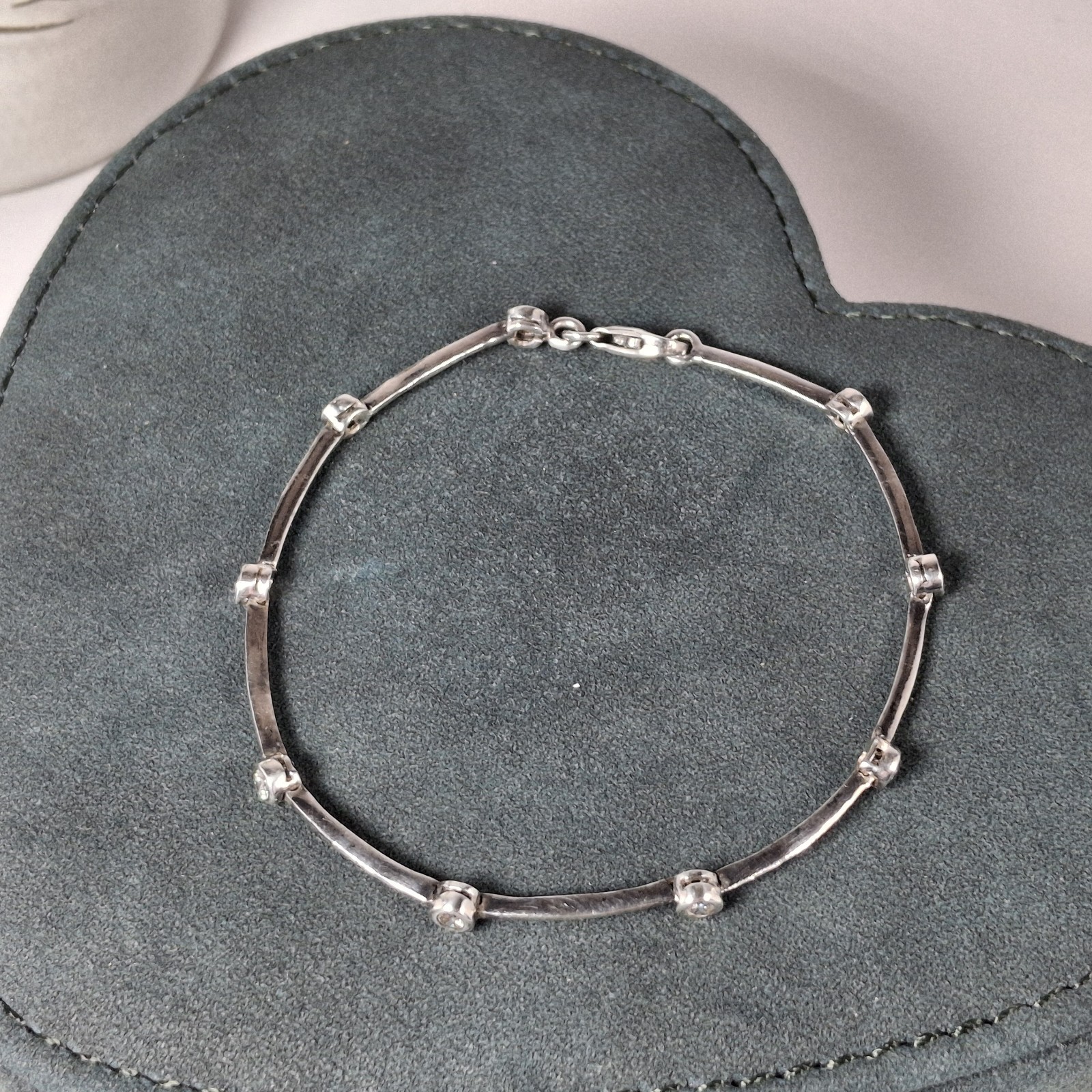 925 Sterling Silver CZ Station Link Bracelet Modern Minimalist Wedding Sparkle