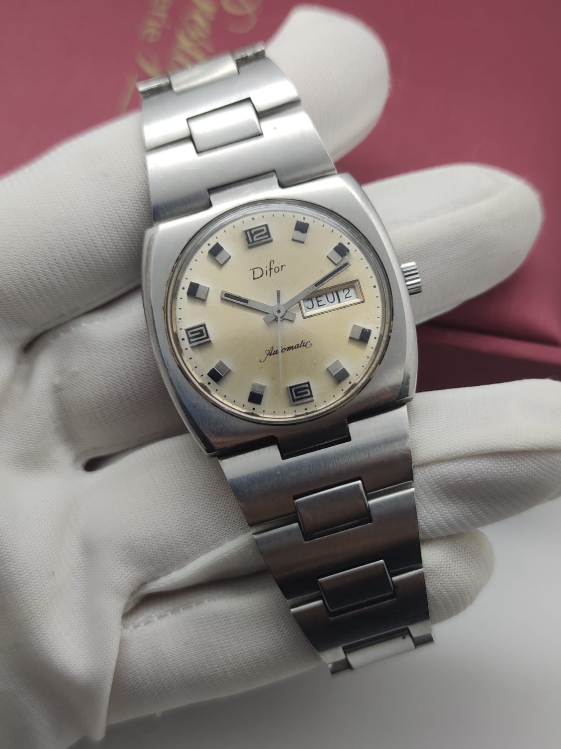 Vintage Watch Difor Automatic Jumbo Day Date tropical Dial mens Swiss MADE