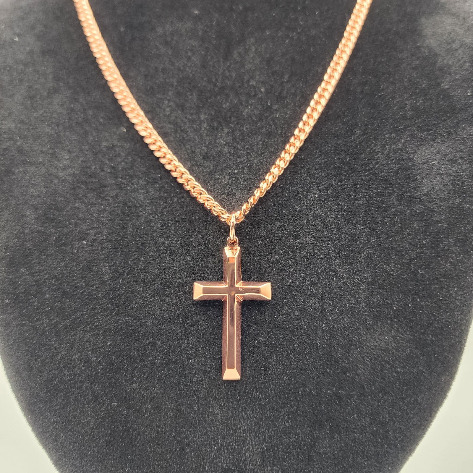 Solid Copper Cross Necklace 4mm Chain 20″ Handmade Heavy Christian Pendant
