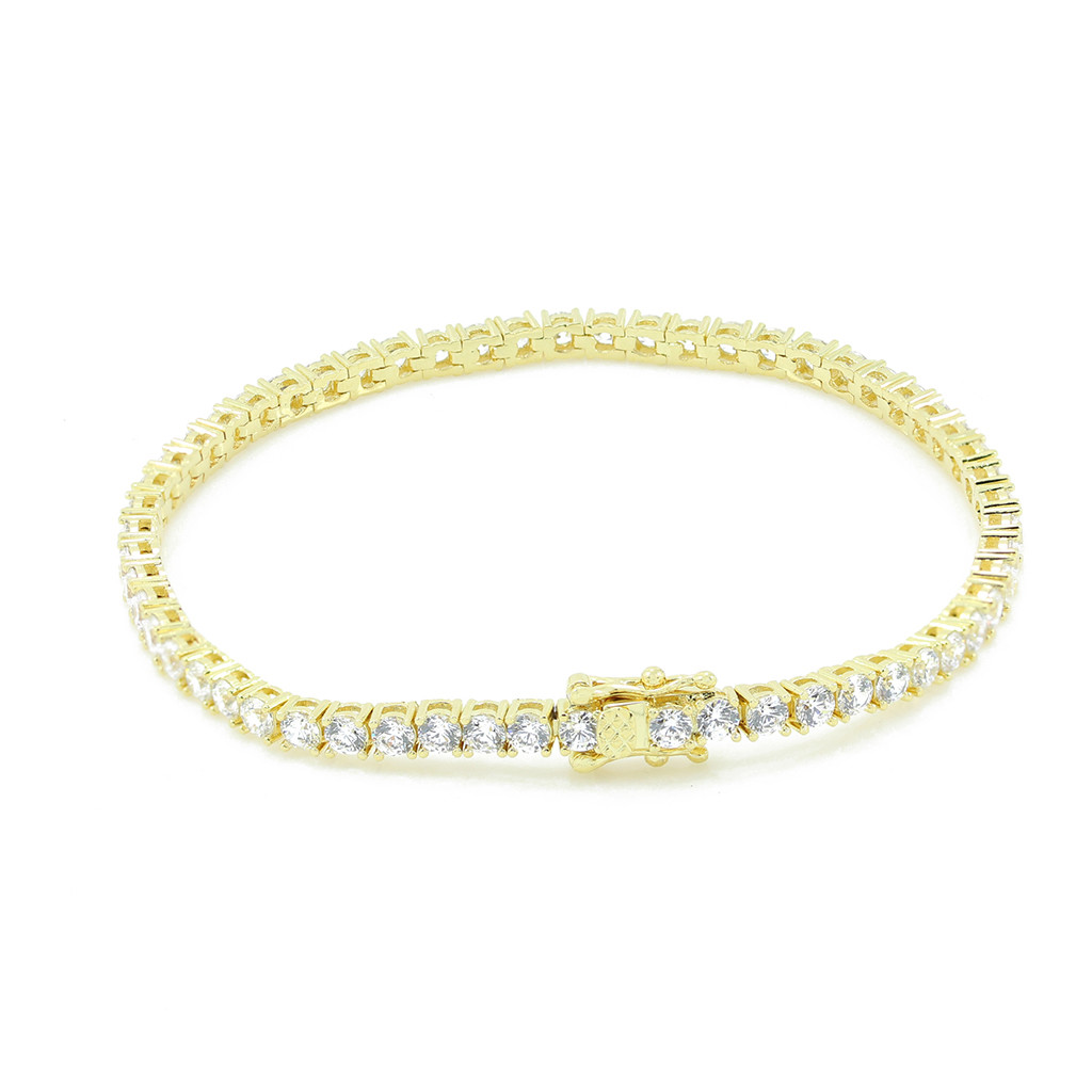 Unisex 1 Row 14K Gold Finish Solitaire Bling Tennis Chain Necklace 16-30 inches