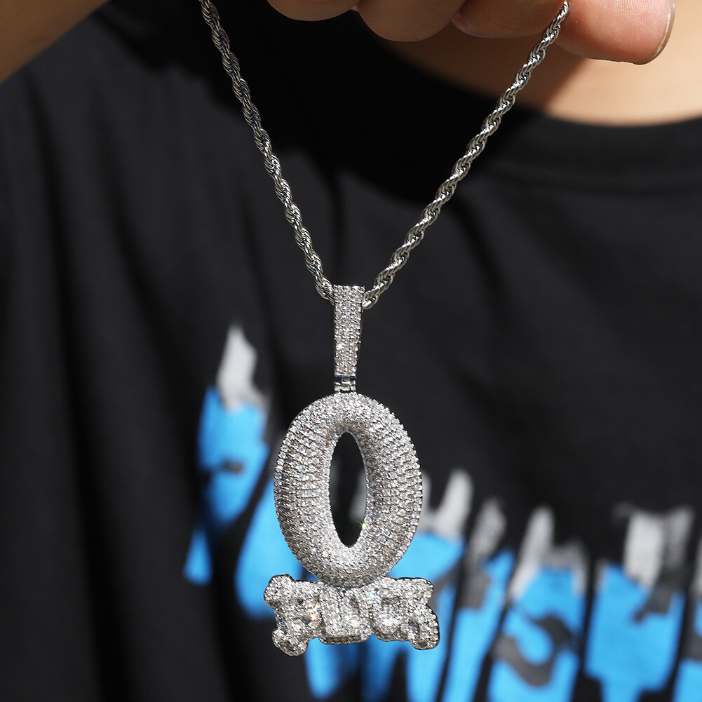 Hip Hop Art Letter “O-BLOCK” Pendant Necklace Bling Full Zircon Men Jewelry Gift