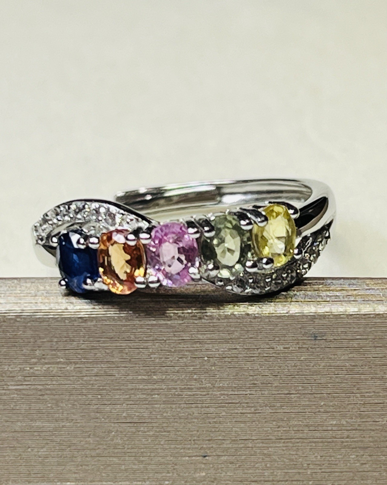 925 Sterling Silver Natural Sapphire Pink Blue Green Orange Yellow Band Ring