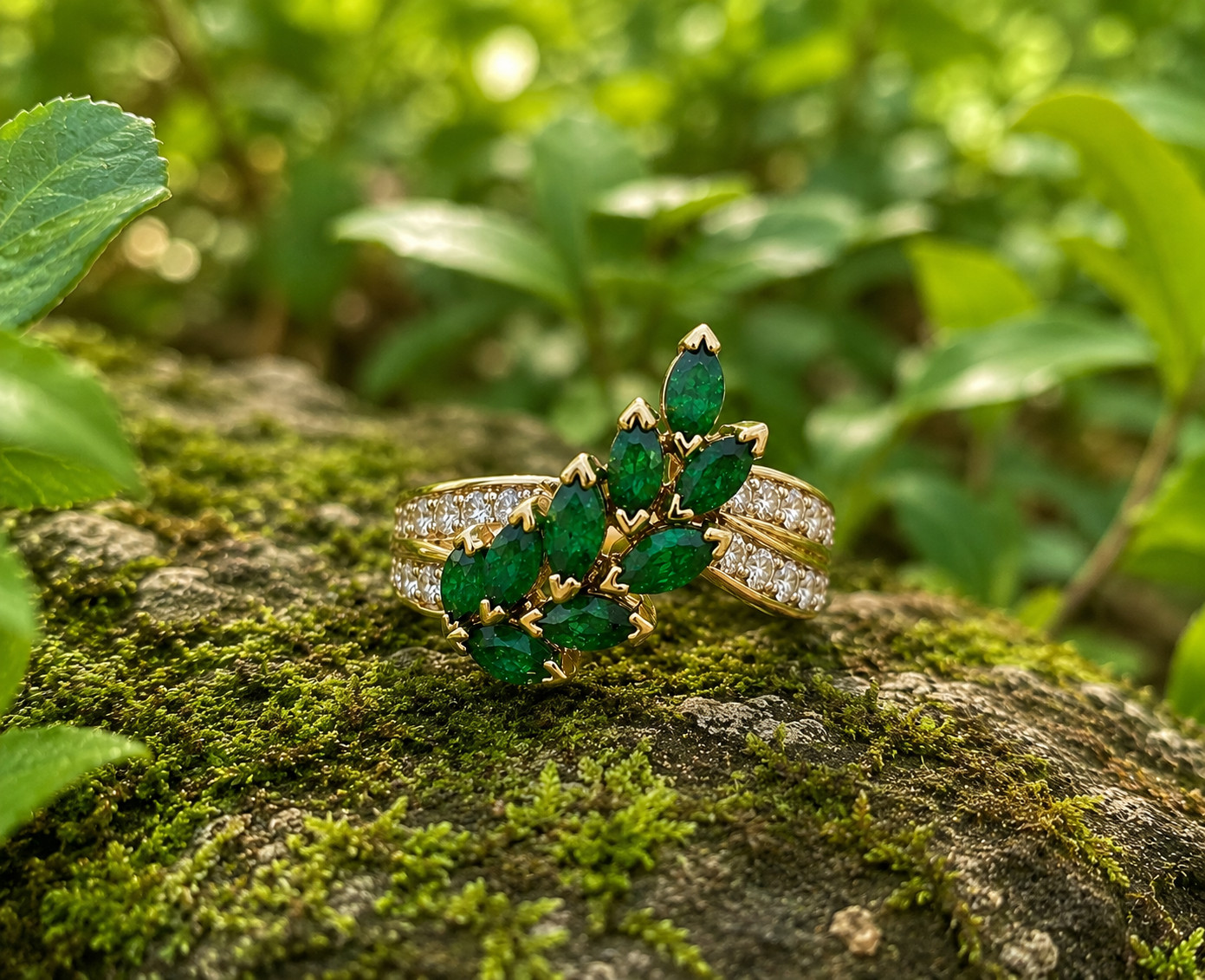 2Ct Marquise Lab Created Green Emerald Wedding Band Ring 14K Yellow Gold Plated