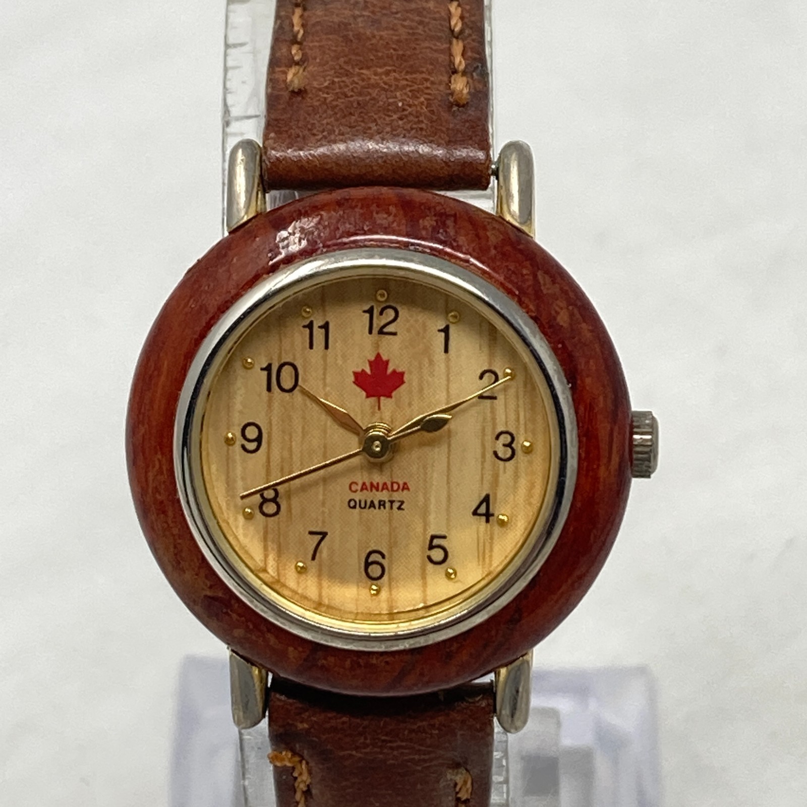 Canada Watch Women 26mm Maple Leaf Wood Leather Band New Battery 7.5″